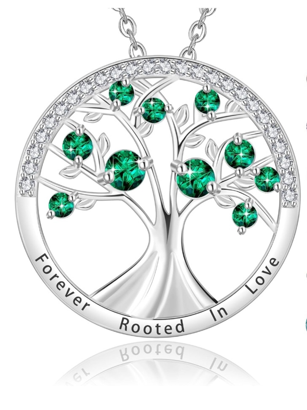 Forever Rooted in Love Sterling Silver Tree of Life Necklace with Emerald Stones